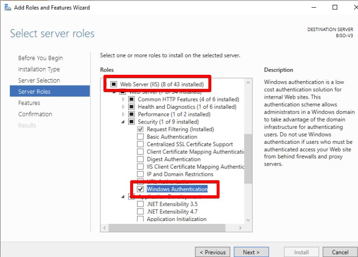Windows IIS Role Windows Authentication
