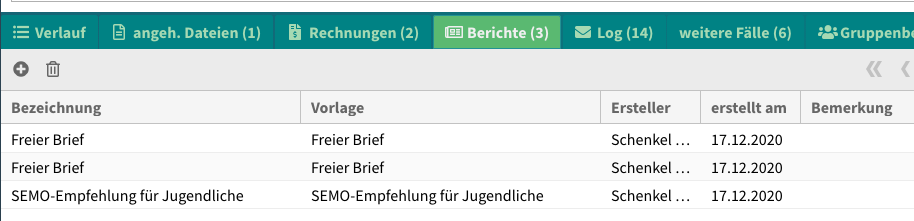 Fall-Rechnungliste