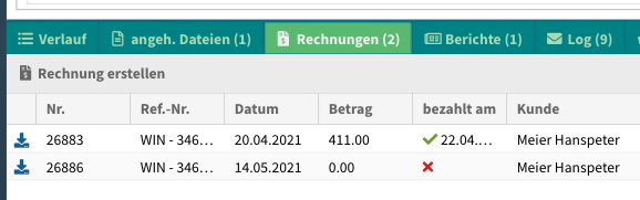 Fall-Rechnungliste