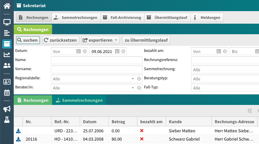 Einzelrechnung-Liste