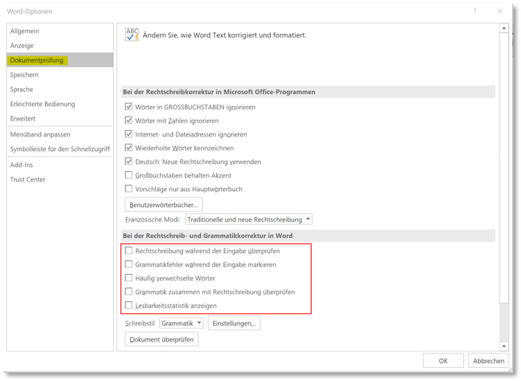Autokorrektur ausschalten in Windows