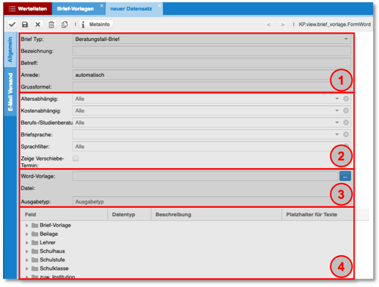 Word Vorlage Datensatz